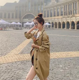 Spring designer women's luxury patchwork trench coat fake two-piece fashion classic simple England style long plaid liner khaki coat jacket loose top treches outwear