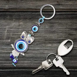 Keychains Lanyards l Blue Evil Eye Owl Keychain Keychain 키 링 벽 교수형 장식 장식 터키 유리 Amet Amet Charm 펜던트 축복 선물 선물 Del Amldh