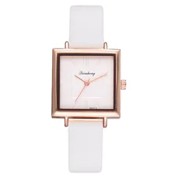 HBP Casual Ladies Watches White Skórzany pasek kwadratowy giełd biznesowy kwarc ruch elektroniczny zegarek