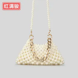 DIY handgjorda pärlor underarmspåse franska ihåliga ut vävda handväska minoritet design metall kedja pärlväska 230406
