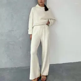 Kadın Sweaters 2023 Sonbahar/Kış Örme İki Parçalı Spor Giyim Sıradan Moda Kapşonlu Sweater Geniş Bacaklı Pantolon Ol Sıcak Bayanlar Giysileri