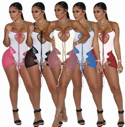 Kadınlar Elbise Modaları Yeni Yaz Dantel Kesme Bodysuit Mesh İki Parça Set Günlük Elbiseler Kadınlar İçin