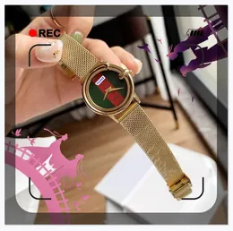 Small Two Pins Design Dial Fashion Lovers Watch Women Automatic Quartz Battery Business Leisure Stainless Steel Mesh Band Top Model Popular Watches Gifts