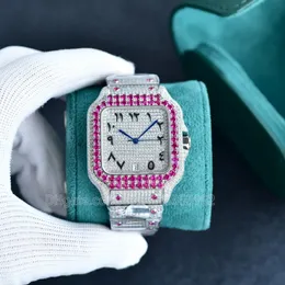 Arabski numer roztwór Kobieta Diamonds Lady Watch Kolorowa zegarek na rękę Moissanite Stone na rękę dla kobiet 40 mm zegarki z kalendarzową stalą ostrygową