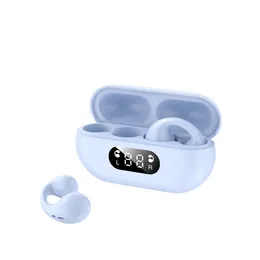 Clip-On Wireless Bluetooth Earphones Bone Conduction Digital Display Headphones Sports Earbuds Mini Gaming Noise Canceling Headset