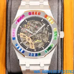 App Luxury Mens Watch 41mm ihåligt armbandsur Automatiska mekaniska klockor Diamond Strap 1: 1 904L Rostfritt stål Sapphire Mirror Waterproof Montre de Luxe