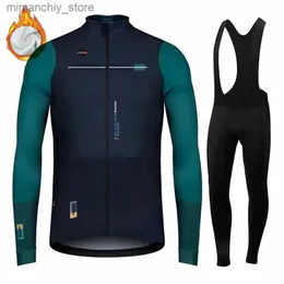 サイクリングジャージーセット2023 New Kr Ineos-Men's Cycling Clothing Set Thermal Wool Long Woolセットと屋外マウンテンバイクライディング用のロングパンツQ231107