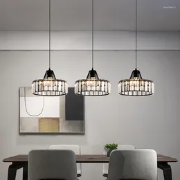 Pendant Lamps Nordic LED Lamp For Kitchen Island Dining Room Round Modern Iron Chandelier Black Rest Area Glass Lighting Fixtures E27