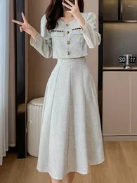 Abiti da lavoro 2023 Autunno Donna Gonna Tailleur monopetto Corto Top A-line Casual Midi Coreano O-Collo Elegante femminile 2 pezzi Set