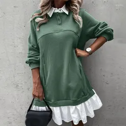 Casual Dresses Commuter Elegant Button Lapel Shirt Dress Spring Patchwork Ruffle Party Fall Winter Long Sleeve Women Sweatshirt