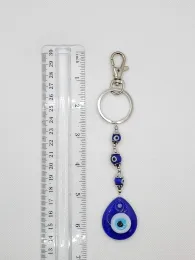 Keychains Lanyards L Lucky Blue Glass Evil Eye Keychain Ring W/ 3 Bead Eyes Sign Of Good Luck And Protection Home Keys Purse Bags Rear Amtn7