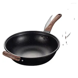 Päror 4 Storlekar Stenstekning Pan Tjockad Alloy Bottom Hushåll Non-stick-spisar mindre lampblack Wok med glaslock