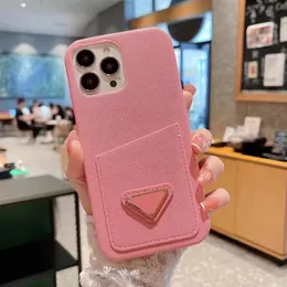 Projektant Mobilnych Połączenia telefonów komórkowych Uchwyty karty Kieszenie na Apple iPhone 15 14 Plus 13 12 11 Pro Max Xr Xs Modna skóra Half-Body Bumper Tylna okładka Shell Funda Pink czerwony