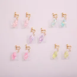 Backs Earrings E-Ling Clip Fashion Korean Cute Candy Color For Woman Girls