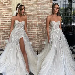 Linia berta sukienka do cekinów panny młodej aplikacje ukochane sukienki ślubne vestidos de novia slit designer mdle solids ppliques es sygnater