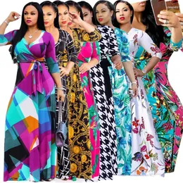Swobodne sukienki Amazon Explosions Seksowna damna dekolt Pięknie drukowana sukienka Summer 2023 Odzież Kobiety eleganckie