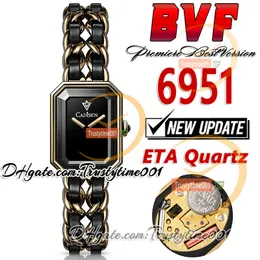 BVF 20mm Lady Watch Swiss Ronda Quartz Movement 18Kイエローゴールドステンレススチールケースブラックダイヤル2トーンチェーンブレスレットスーパーバージョンTrustyTime001Designer Watches