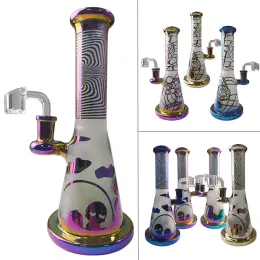 Kolorowe tęczowe bongs mat Mat Pyrex Glass Bong Hookahs Perc Perc Cartoon 14 mm żeńskie połączenie palenia z kwarcowym paznokcie paznokcie proste rurkę Dab Wodne Rury Rury olejne