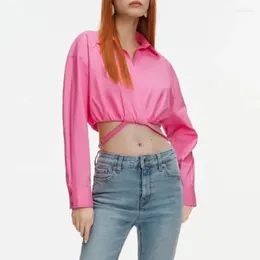 Women's Blouses Women's Shirt Pink Solid Cropped Tops Long Sleeve Mujer Blusas Ladies Workwear Streetwear Fashion Blouse TRF