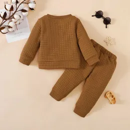 Kleidungssets LAPA 6M-3Y Baby-Kleidungsset für Babys, einfarbig, langärmelig, lässig, Sweatshirt + Hose, 2-teilig, Herbst, neues Kleinkind-Jungen-Sport-Outfit