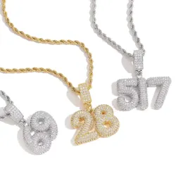 Iced Out Luckly Number Custom Pendant Necklaces for Men's Hip Hop Jewelry Gold Silver Color with free chain