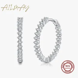 Hoop Huggie Ailmay Top Quality Real 925 Sterling Silver Fashion Luxury Full Of CZ Earrings for Women Classic Romantic Wedding Jewelry Gift 230404