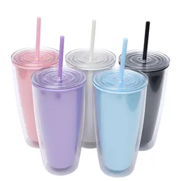 24oz snowglobe Plastic tumblers double walled matte colors drinking beverage CUP with lid straw acrylic water bottle 710ml BPA free