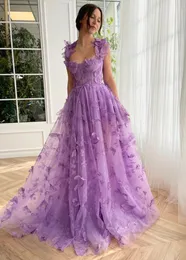 3D Butterfly Tulle Prom -klänningar för kvinnor spets applikation prinsessan prom klänning lång bollklänning med slits
