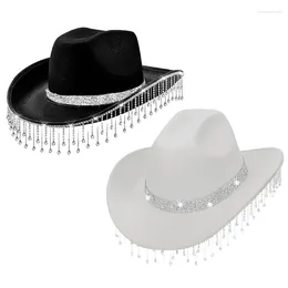 Berretti Vintage Country Western Rosa Cappello da Cowgirl Giltter Strass Nappe per Party Po Props Headwaer Regali