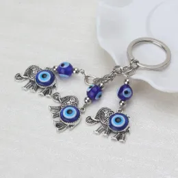 Chaveiros Lanyards L Azul Evil Eye Keychain Elefante Turco Amet Nazar Bead Keyring Boa Sorte Bênção Charme para Home Car Bag Bolsa D Amufo