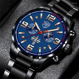 Wristwatches 2023 Fashion Mens Sports Watches Men Stainless Steel Quartz Wristwatch Luxury Men's Business Casual Leather Watch Luminous