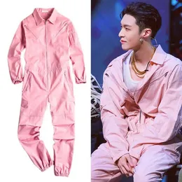 Men's Pants Fashion Men's Jumpsuits Overalls Pink Black Romper Cotton Men High Street Hip Hop Long Sleeve Spring Autumn F315u