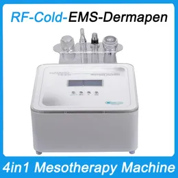 Salão 4 em 1 sem agulha mesoterapia máquina de beleza facial cuidados com a pele radiofrequência rf levantamento aperto ems bio resfriamento martelo terapia fria dermapen microagulhamento