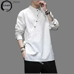 Männer Casual Hemden Herren Chinesischen Stil Hanf Hemd Baumwolle Leinen Tang-anzug Hanfu Retro Stehkragen Zen Kleidung Harajuku tops Kleidung Männer Kleidung Q231106