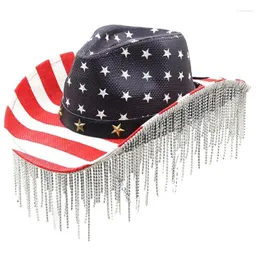 Berets Tassels Cowboy Hat For Women Teens Breathable Wide Brim USFlag Music Festival Bachelorette Party Cap N2UE