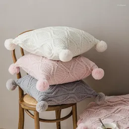 Kissen gehäkelt, Chenille-Strickbezug, rosa, beige, grau, mit Pompon, für Zuhause, Schlafsofa, Wohnzimmer, 45 x 45 cm, Kissenbezug