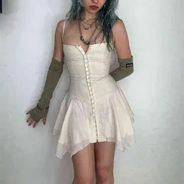 Gaono y2k estética fada grunge vestido sexy corte baixo gancho frontal bainha irregular sem costas espartilho vestido e-girl harajuku streetwear g22271w