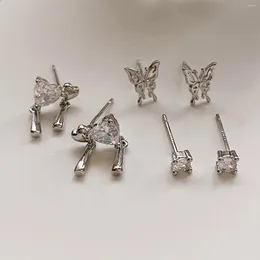 Ohrstecker 6 stücke Frauen Silber Farbe Strass Schmetterling Koreanische Mode Punk Ohrring Schmuck Sets Geschenk Für Luxus 2023