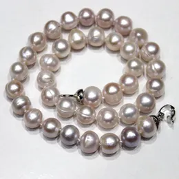 Chains YINANYIMEI Big Beautiful Natural Pink Purple Nearly Round Freshwater Pearl Necklace 9-9.5mm 17INCH
