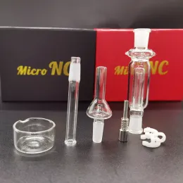 Mikro NC Kiti Cam Bong Nargile 10mm Titanyum Tırnak Külleri Sigara içme Su Borusu Kırmızı Siyah Kutu