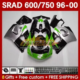 Motorcycle Fairings For SUZUKI SRAD GSXR 750 600 CC 600CC 96 97 98 99 00 168No.106 GSX-R750 GSXR600 1996 1997 1998 1999 2000 GSXR750 GSXR-600 750CC 96-00 Body green silvery