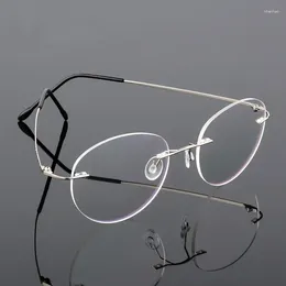 サングラスフレームレトロラウンド折りたたみ式ウルトラライトメモリチタン合金近視眼鏡リムレス弾力性光学眼鏡フレームメン