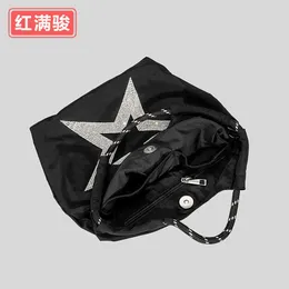New five pointed star oxford cloth drawstring handbag women's simple nylon shoulder bag with diamond small chain messenger bag 230406
