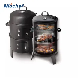 BBQ Grills BBQ GRILL Round Charcoal Stove Outdize Bacon Portable 3 in 1 Barbecue Grills Double Deck Smoker Oven Tamping Picnic Cooking Tool 230404