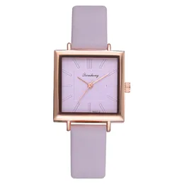 HBP Ladies Hand Fashion Square Dial Butterfly Mönster Titta på Origin Purple Leather Strap Quartz Movement Business Watches