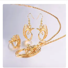 Halsband örhängen set collare fåglarna av paradis kvinnor png gåva guld färg papua guinea smycken ring set s024