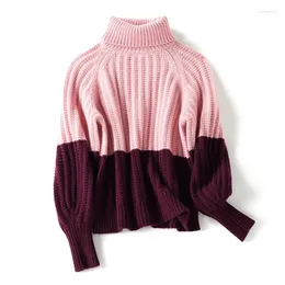 女性のセーターShuchan Turtleneck Cashmere Patchwork Preppy Style秋の冬のアイテム服とプルオーバー濃厚