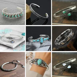 Bangle vintage turkus biżuterii Bracelety kamienia naturalnego Eleganckie otwarte mankiety Banles dla kobiet Prezenty imprezowe