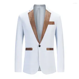 Ternos masculinos Mens Branco Patchwork Blazer Terno Jaqueta Elegante Slim Fit Um Botão Smoking Blazers Homens Jantar Festa de Casamento Prom Terno Masculino