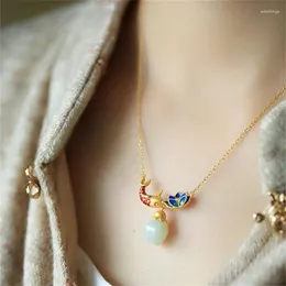 Pendants Lucky Lotus Fish Seedpod Design Pendant Necklace Women Jewelry Trendy S925 Chain High Grade Jade Accessories